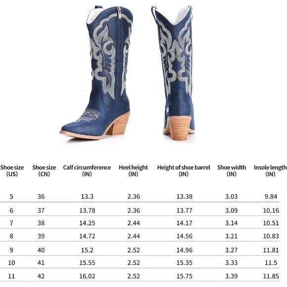 Gioanroca  Cowboy Boots Women Blue Rubber Fashion Retro Western Pointed Toe Boot