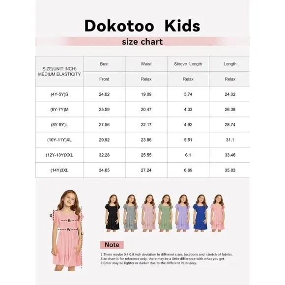 Girls Elegant Ruffle Short Sleeve Back Tie Dresses 6-13 Years Old