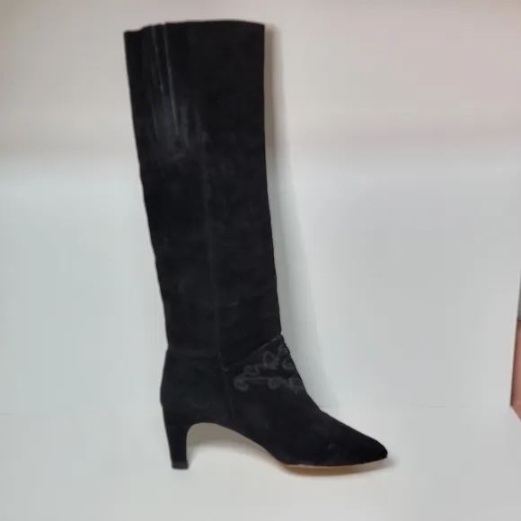 Gloria Vanderbilt Suede Knee High Embroidered Heeled Boots 7.5