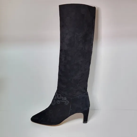 Gloria Vanderbilt Suede Knee High Embroidered Heeled Boots 7.5