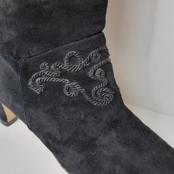 Gloria Vanderbilt Suede Knee High Embroidered Heeled Boots 7.5