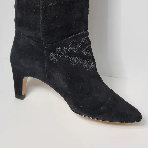 Gloria Vanderbilt Suede Knee High Embroidered Heeled Boots 7.5