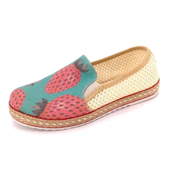 Goby Strawberry Print Espadrille Slip On Shoes Size 39 US 9