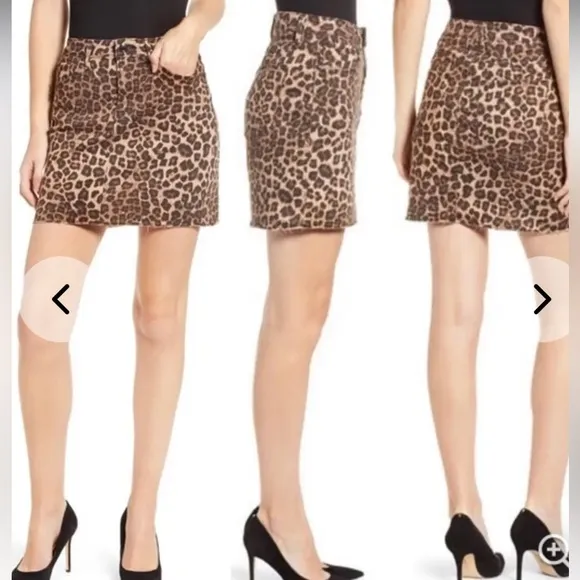 Good American Leopard Print Raw Edge Denim Mini Skirt Size 4 -27W
