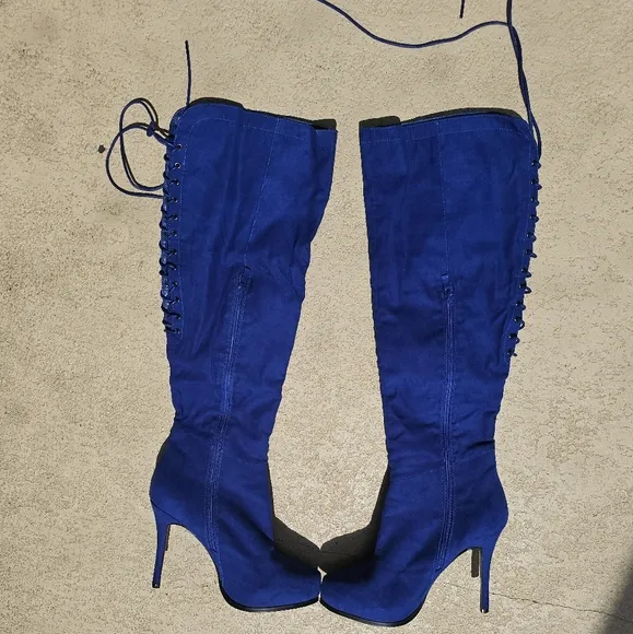 GORGEOUS ROYAL BLUE OVER THE KNEE THIGH BOOTS SIZE 12