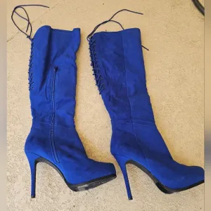 GORGEOUS ROYAL BLUE OVER THE KNEE THIGH BOOTS SIZE 12