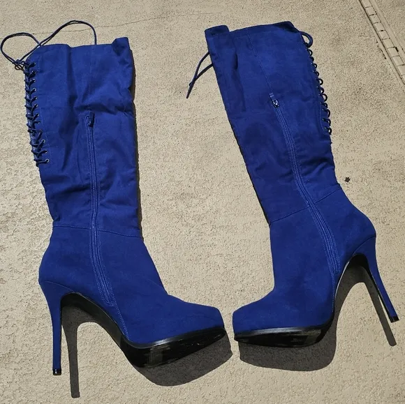 GORGEOUS ROYAL BLUE OVER THE KNEE THIGH BOOTS SIZE 12