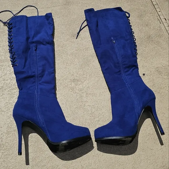 GORGEOUS ROYAL BLUE OVER THE KNEE THIGH BOOTS SIZE 12