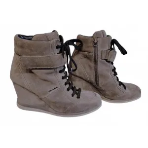 Gray Prada Suede Milano Sport Wedge High Top Sneaker