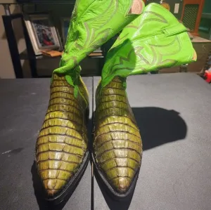 Green Los Altos Cowboy Boots with Genuine Alligator