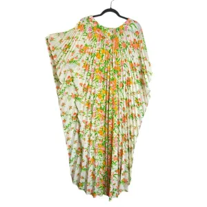 Greencastle Kaftan Dress Vintage Pleated Bold Floral Print Maxi Pullover Bright