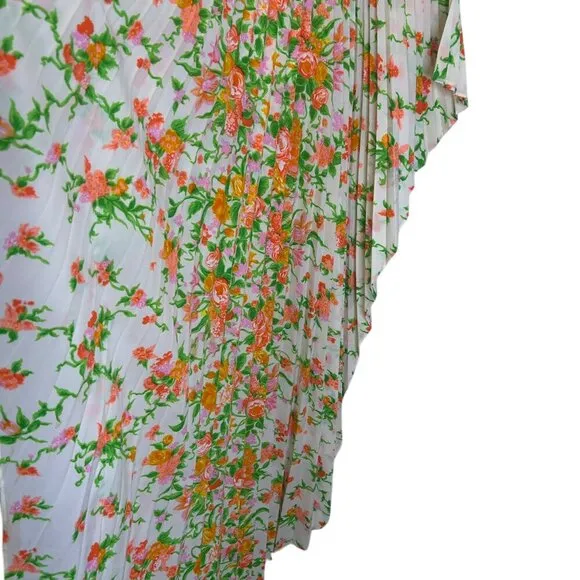 Greencastle Kaftan Dress Vintage Pleated Bold Floral Print Maxi Pullover Bright