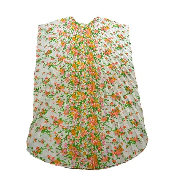 Greencastle Kaftan Dress Vintage Pleated Bold Floral Print Maxi Pullover Bright