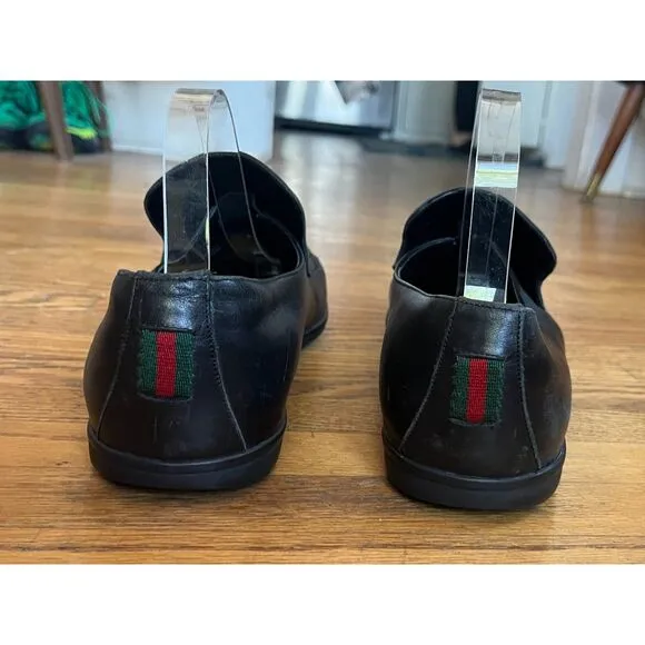 GUCCI Black Leather Slip On Slide Loafers Shoes  Mens Size 9