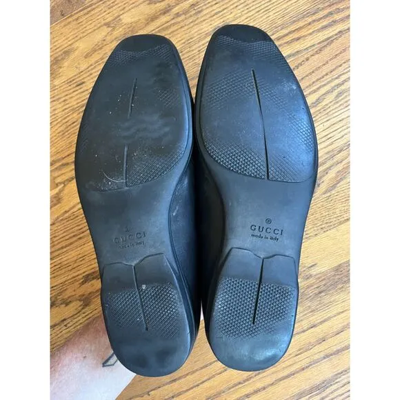 GUCCI Black Leather Slip On Slide Loafers Shoes  Mens Size 9