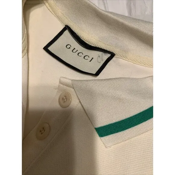Gucci Womens Ivory Green Red Sport Tennis Short Sleeve Mini Dress Large