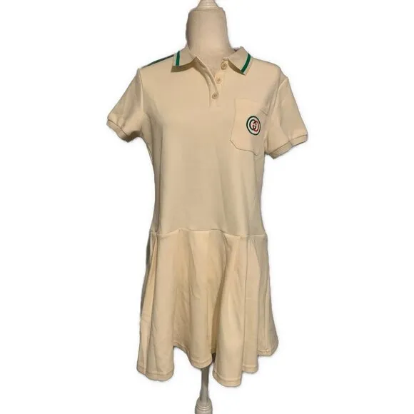 Gucci Womens Ivory Green Red Sport Tennis Short Sleeve Mini Dress Large