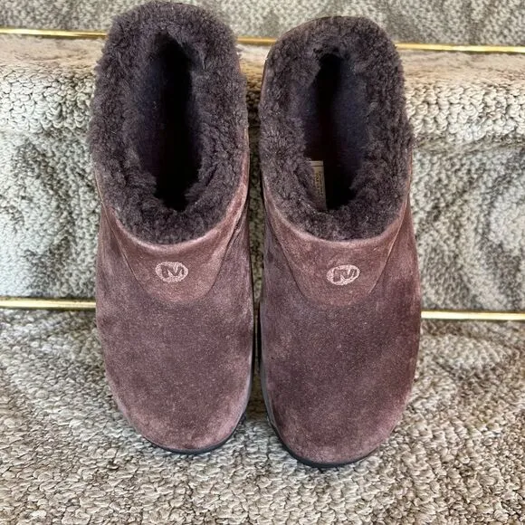 GUC Women's Merrell Encore Ice J66620 Brown Suede Fur Lined Clogs Shoes Size 7