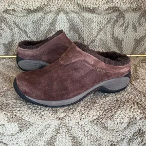 GUC Women's Merrell Encore Ice J66620 Brown Suede Fur Lined Clogs Shoes Size 7