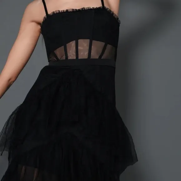 Guilty of Glam Black Sheer Panel Corset Tulle Maxi Dress Size XS