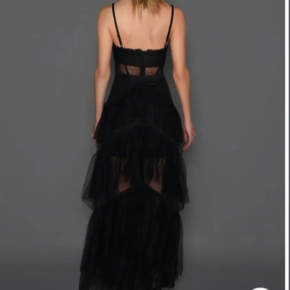 Guilty of Glam Black Sheer Panel Corset Tulle Maxi Dress Size XS