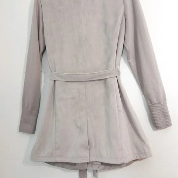 H by Halston gray faux suede knit sleeve jacket 2