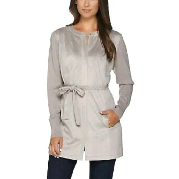 H by Halston gray faux suede knit sleeve jacket 2