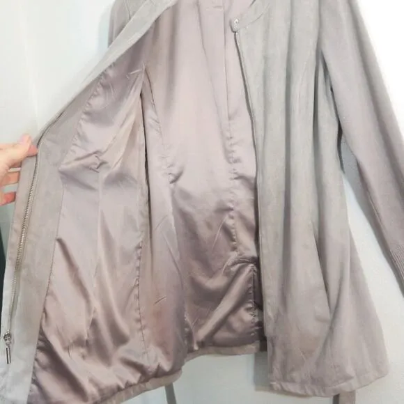 H by Halston gray faux suede knit sleeve jacket 2