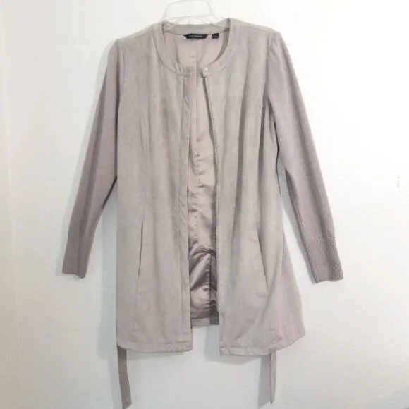 H by Halston gray faux suede knit sleeve jacket 2