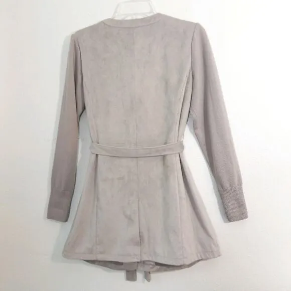 H by Halston gray faux suede knit sleeve jacket 2