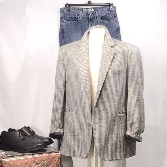 HAGGER ‘City Casuals’ Blue White Gray Tweed 44R Single Breasted 3 Button