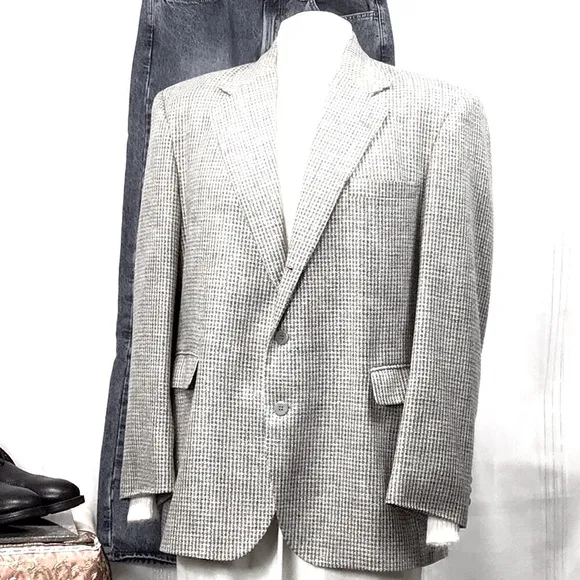 HAGGER ‘City Casuals’ Blue White Gray Tweed 44R Single Breasted 3 Button