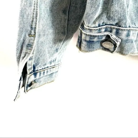 Handcrafted Beaded Pearl Jean Jacket Medium Over The Shoulder Long Sleeve Denim