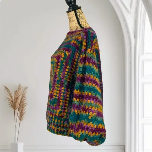 Handmade Lakeside Lodge Crochet Boho Sweater New Mohair Bubble Sleeve Pullover