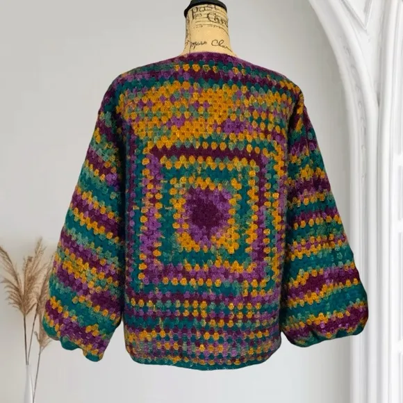Handmade Lakeside Lodge Crochet Boho Sweater New Mohair Bubble Sleeve Pullover