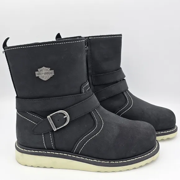 Harley-Davidson Women's Jaynes 7&quot; Engineer Mid Calf Boots, Black, Women's 8.5M