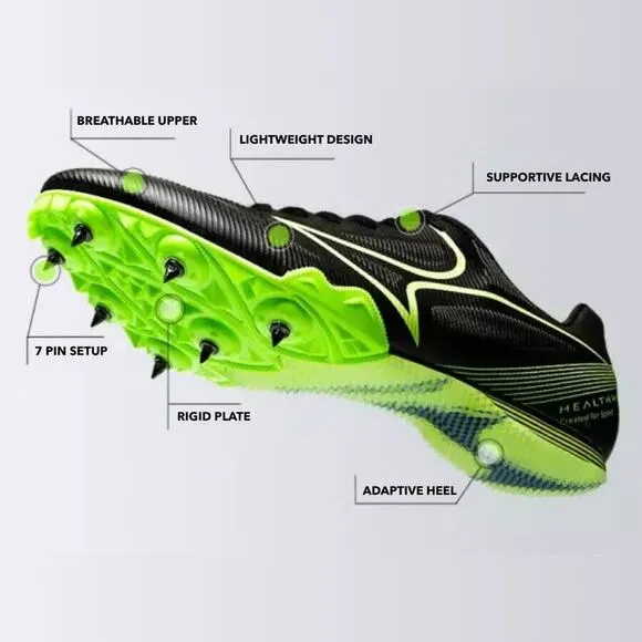 Health Carbon Raptor Sprint Track Spike Running Field Sneaker Black Green Size 7