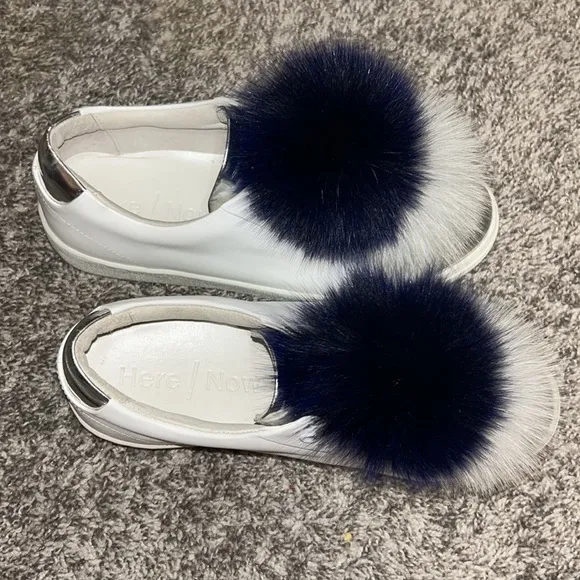 Here/Now Arian Genuine Fox Fur Trim Sneaker Women’s Size 37/6