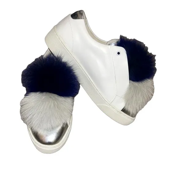 Here/Now Arian Genuine Fox Fur Trim Sneaker Women’s Size 37/6