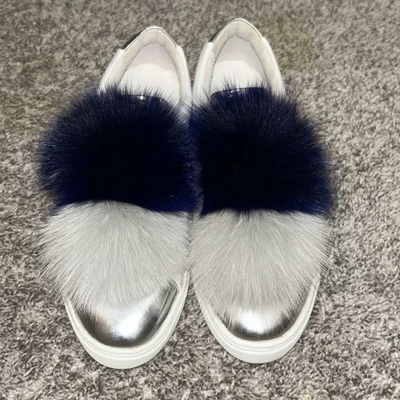 Here/Now Arian Genuine Fox Fur Trim Sneaker Women’s Size 37/6