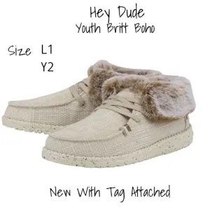 Hey Dude Britt Boho Leo Silver- Faux Fur Lined Slip-On Shoes Youth Y1-L2 New