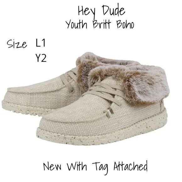 Hey Dude Britt Boho Leo Silver- Faux Fur Lined Slip-On Shoes Youth Y1-L2 New