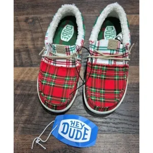 Hey Dude Wally Kids Size 2 Tri Tartan  Plaid Slip-on Shoes!(j2)new