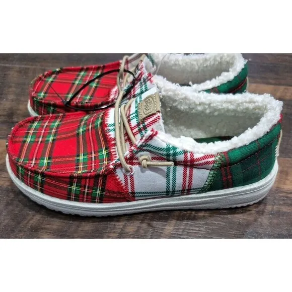 Hey Dude Wally Kids Size 2 Tri Tartan  Plaid Slip-on Shoes!(j2)new