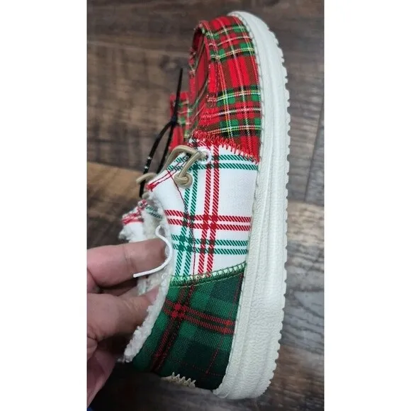 Hey Dude Wally Kids Size 2 Tri Tartan  Plaid Slip-on Shoes!(j2)new