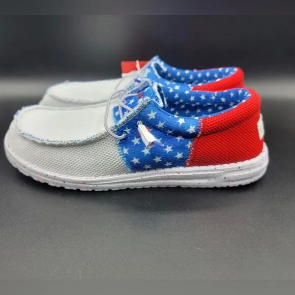 Hey Dude Wally Sox Tri Men's America Flag USA Patriotic Slip On Shoes Size 8