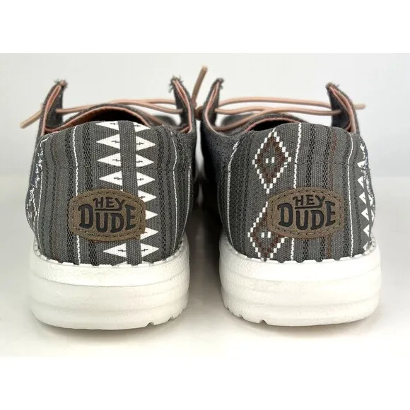 Hey Dude Wendy Boho Moc Shoes 40054-030 Grey Womens Sz 10 Southwestern Aztec New