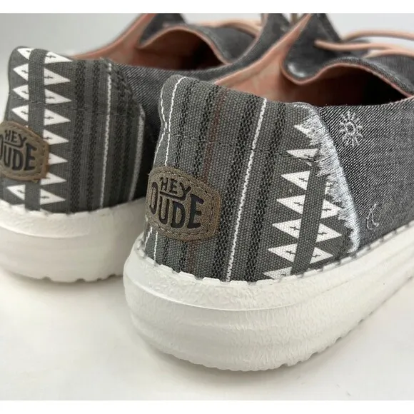 Hey Dude Wendy Boho Moc Shoes 40054-030 Grey Womens Sz 10 Southwestern Aztec New