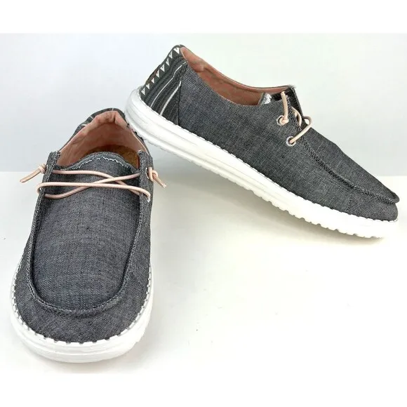 Hey Dude Wendy Boho Moc Shoes 40054-030 Grey Womens Sz 10 Southwestern Aztec New