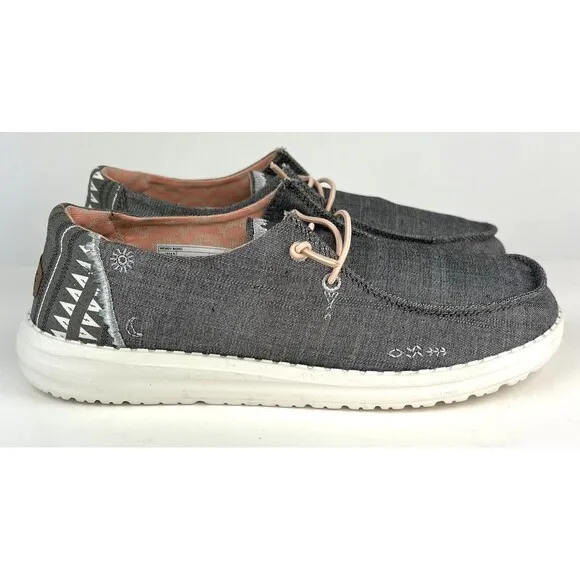 Hey Dude Wendy Boho Moc Shoes 40054-030 Grey Womens Sz 10 Southwestern Aztec New